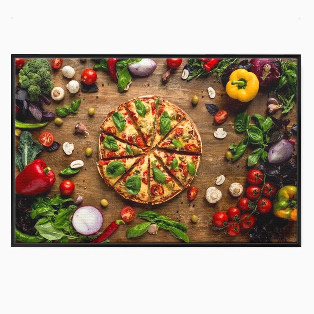 Tablou canvas cu tablou canvas cu pizza si legume, in rama de aluminiu negru